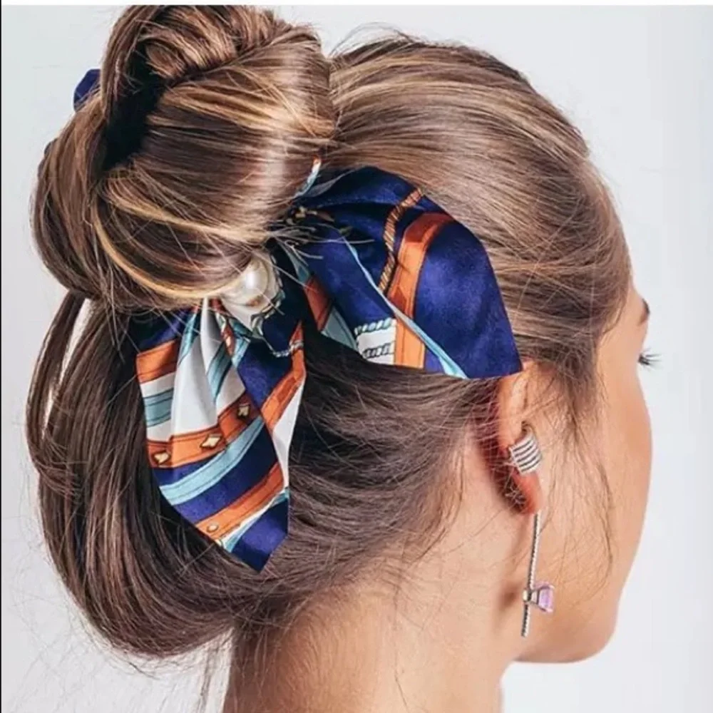 NEW Chiffon Bowknot Scrunchies w/ Faux Pearl